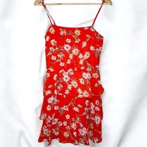 ROW A Womens Red Orange Floral Ruffle Tiered Dress Size S Sleeveless NWOT